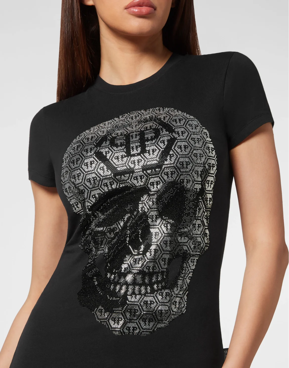 T-shirt Round Neck Sexy Pure Fit 3D Skull, цвет: Черный