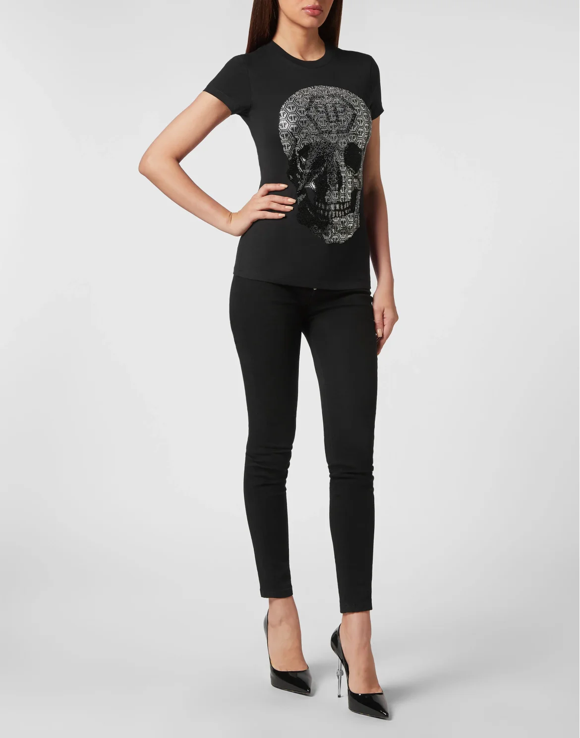 T-shirt Round Neck Sexy Pure Fit 3D Skull, цвет: Черный