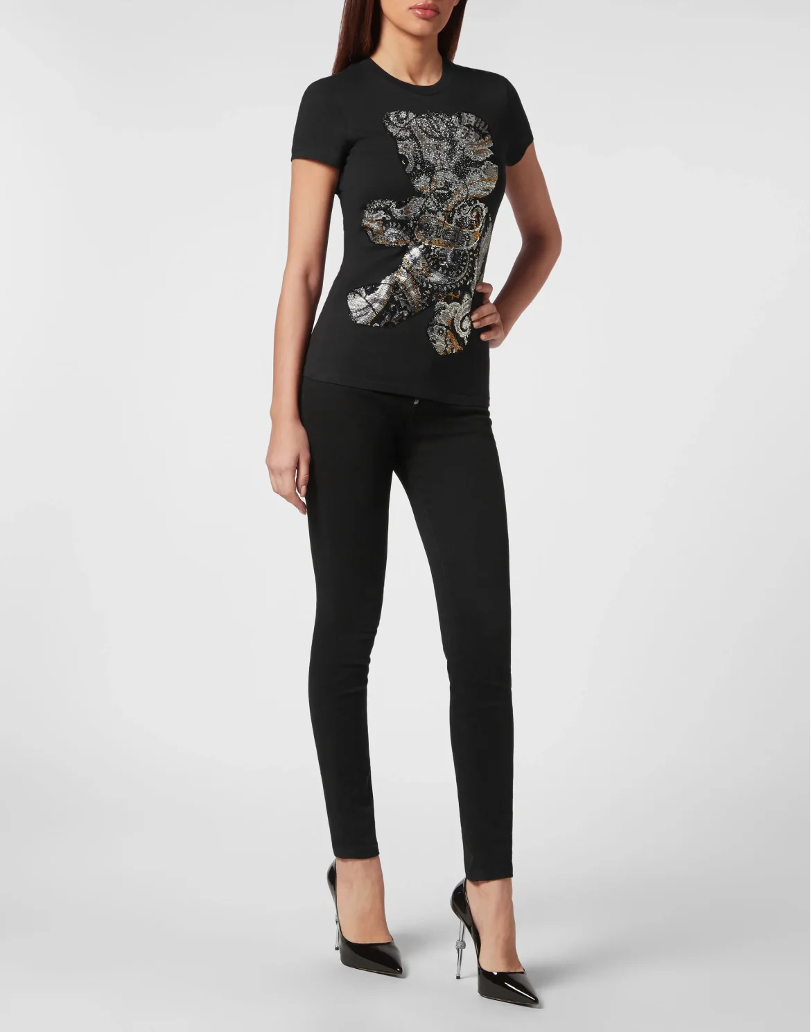 T-shirt Round Neck Sexy Pure Fit Paisley Teddy Bear, цвет: Черный