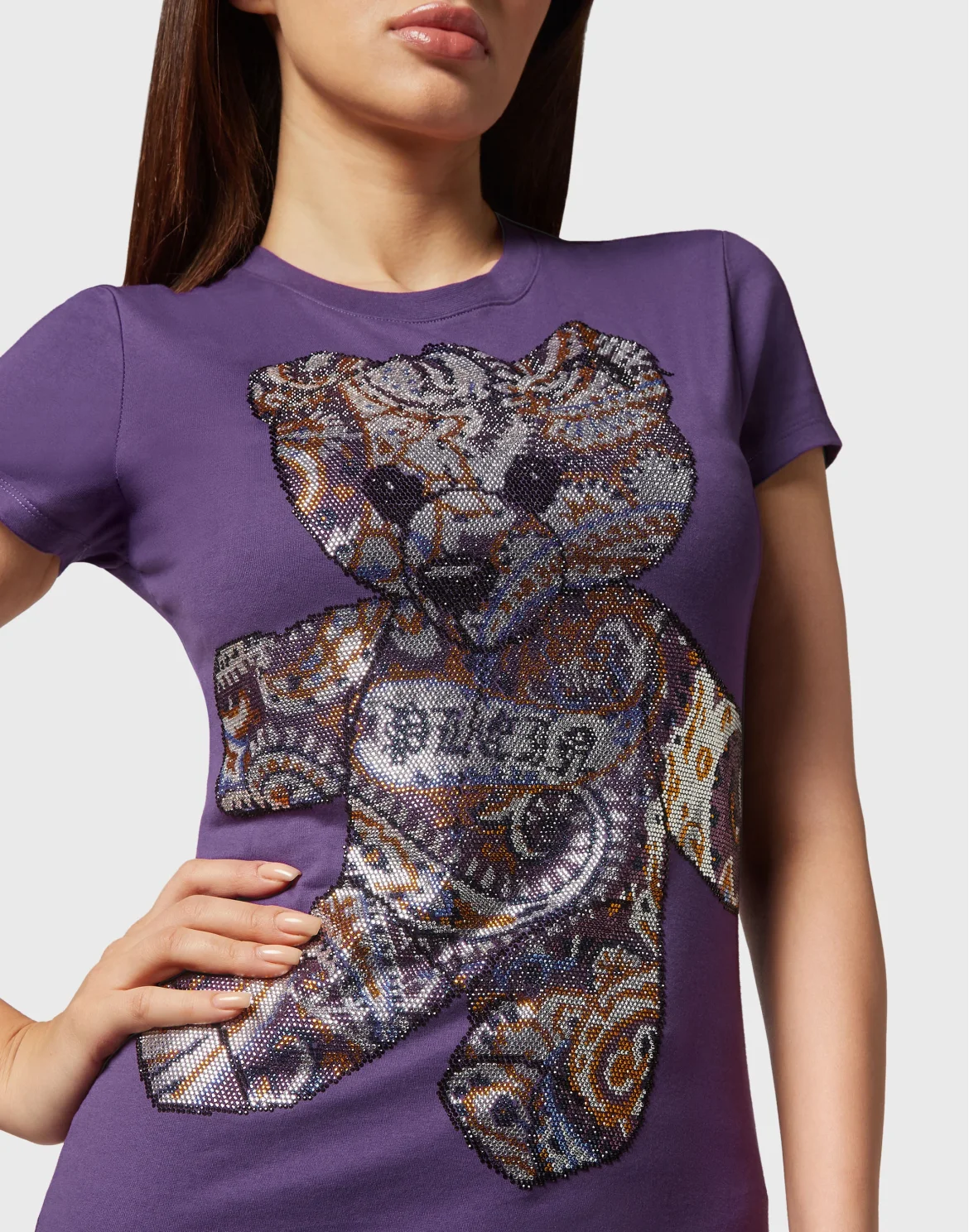 T-shirt Round Neck Sexy Pure Fit Paisley Teddy Bear, цвет: Фиолетовый