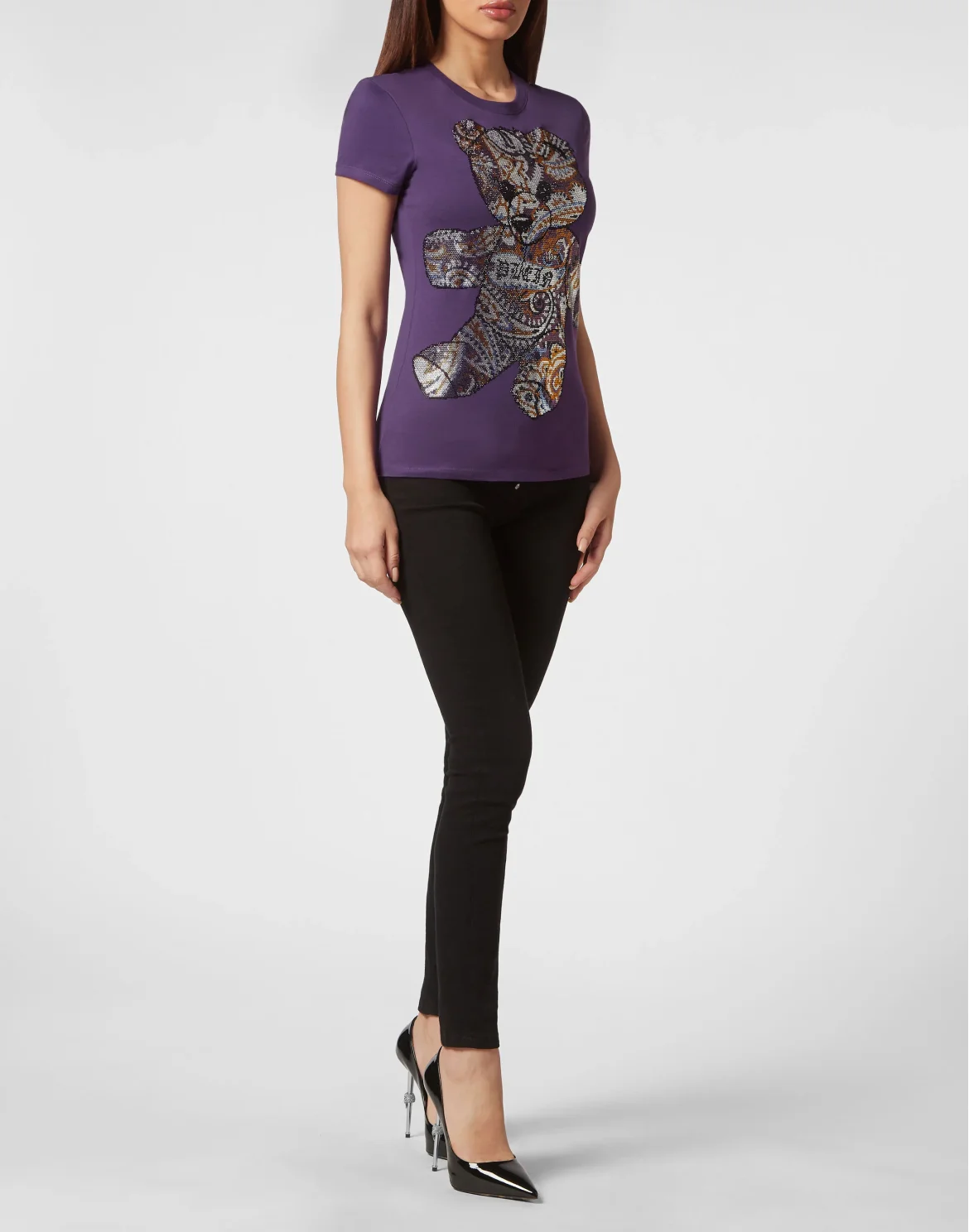 T-shirt Round Neck Sexy Pure Fit Paisley Teddy Bear, цвет: Фиолетовый