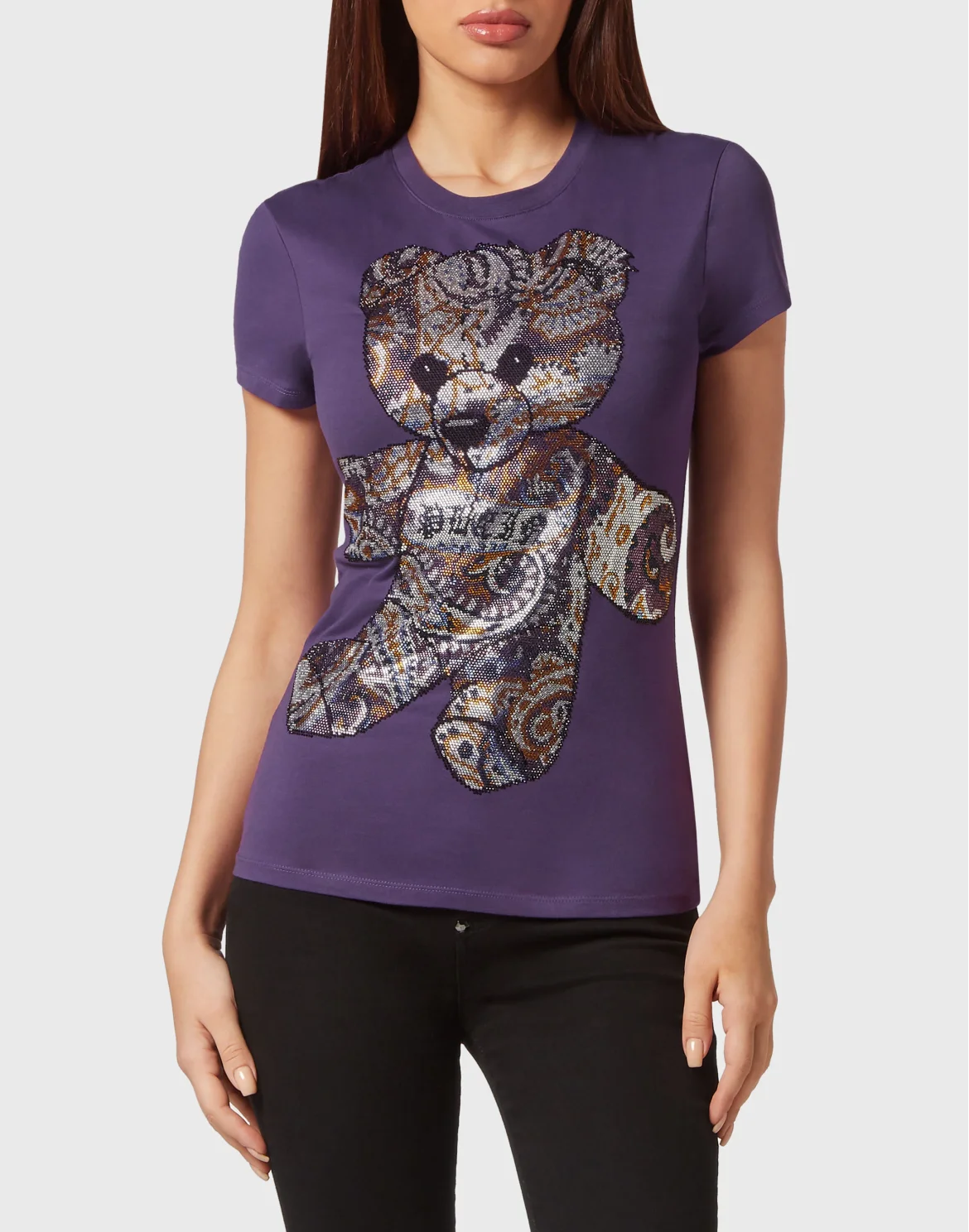 T-shirt Round Neck Sexy Pure Fit Paisley Teddy Bear, цвет: Фиолетовый