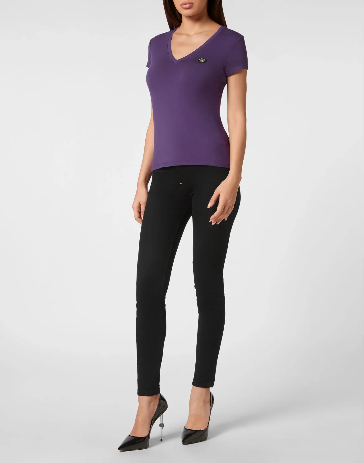 T-shirt V-Neck Sexy Pure Fit Hexagon, цвет: Фиолетовый