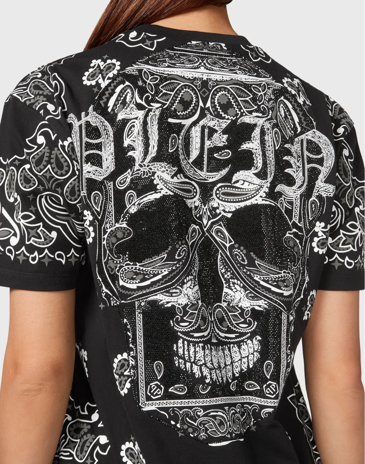 T-shirt Round Neck SS Paisley Strass, цвет: Черный