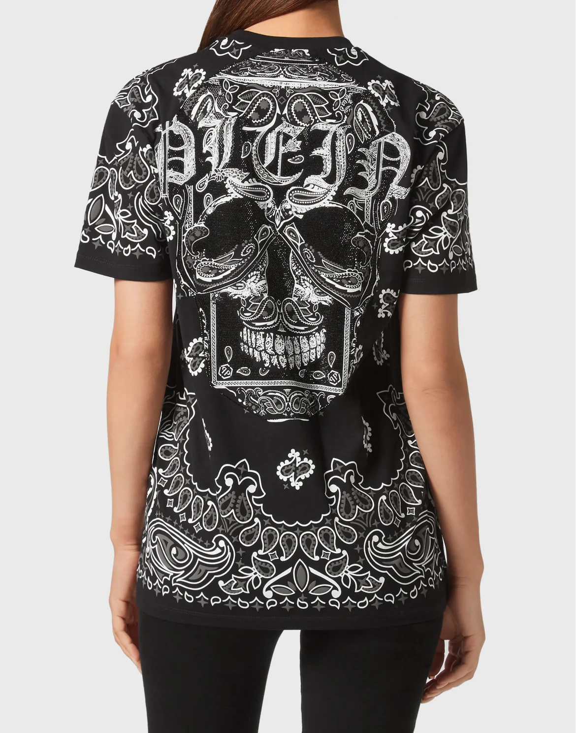 T-shirt Round Neck SS Paisley Strass, цвет: Черный