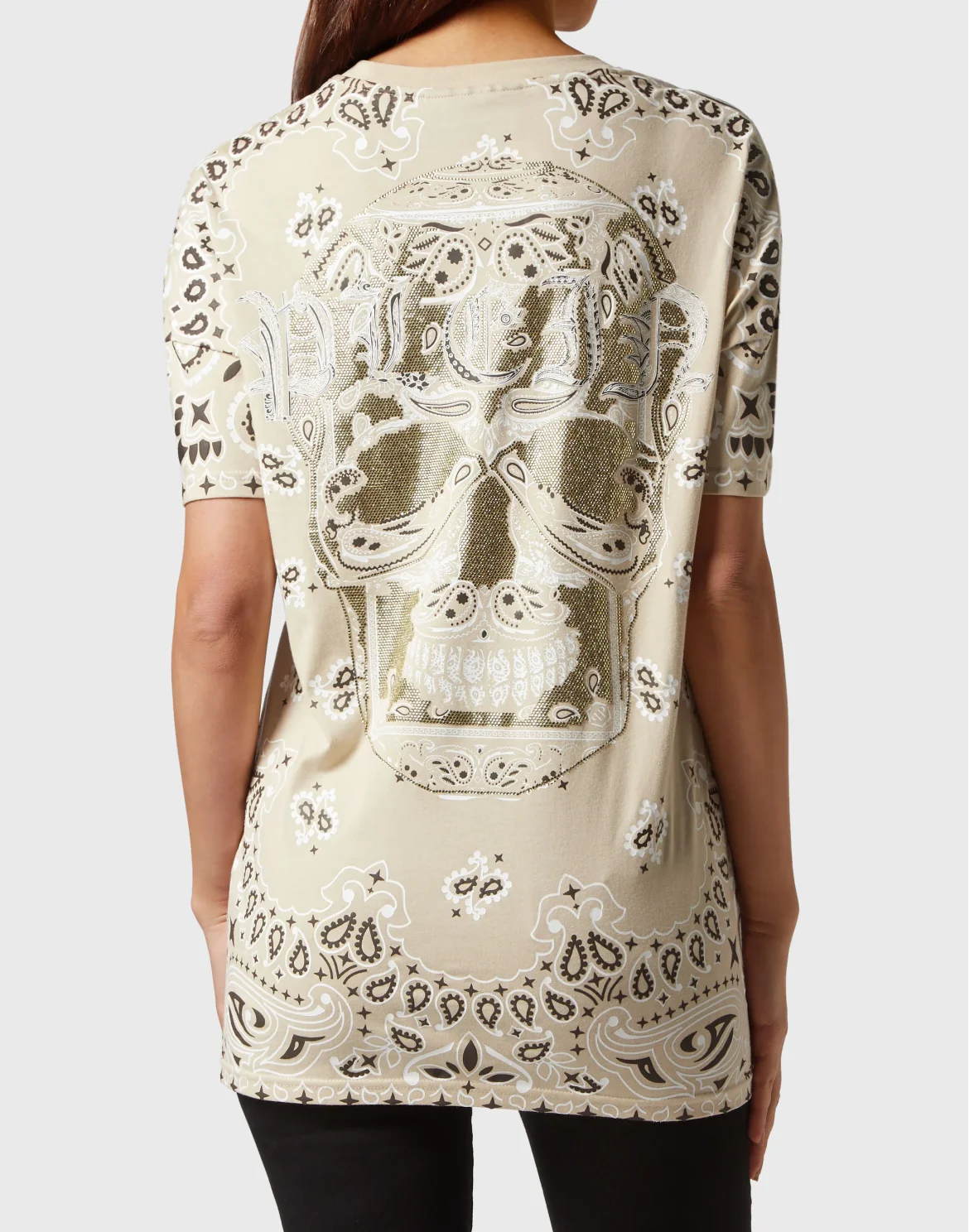 T-shirt Round Neck SS Paisley Strass, цвет: Бежевый