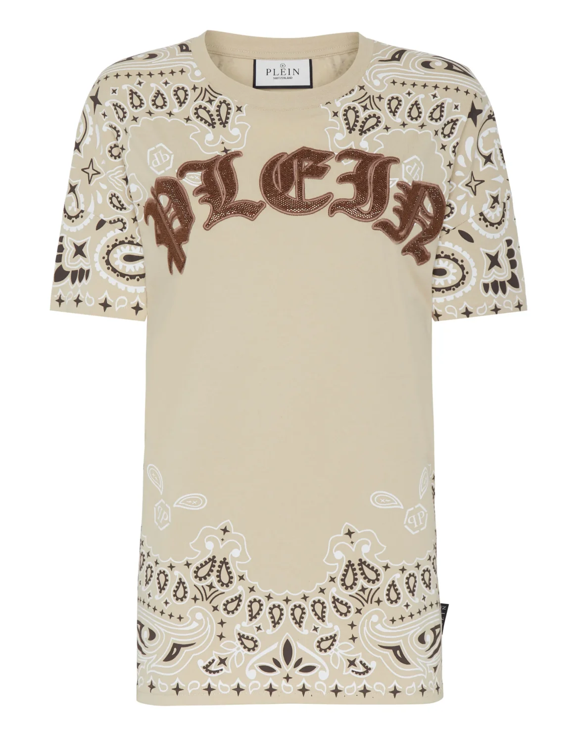 T-shirt Round Neck SS Paisley Strass, цвет: Бежевый