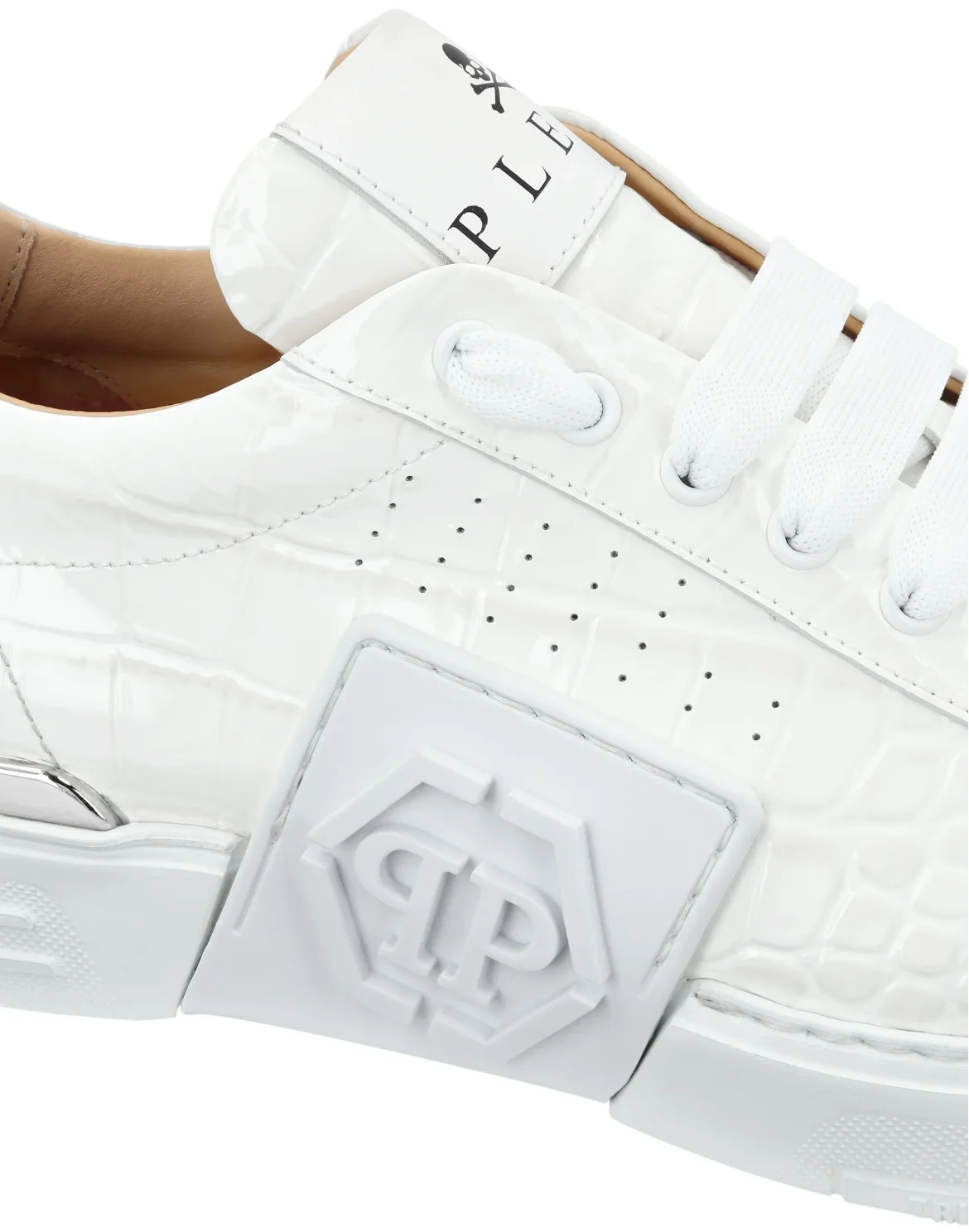 Croco Effect Lo-Top Sneakers, цвет: Белый
