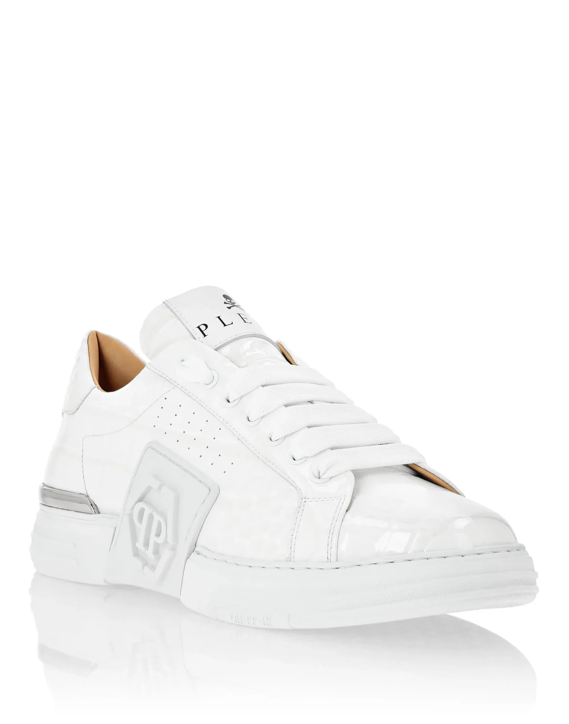 Croco Effect Lo-Top Sneakers, цвет: Белый