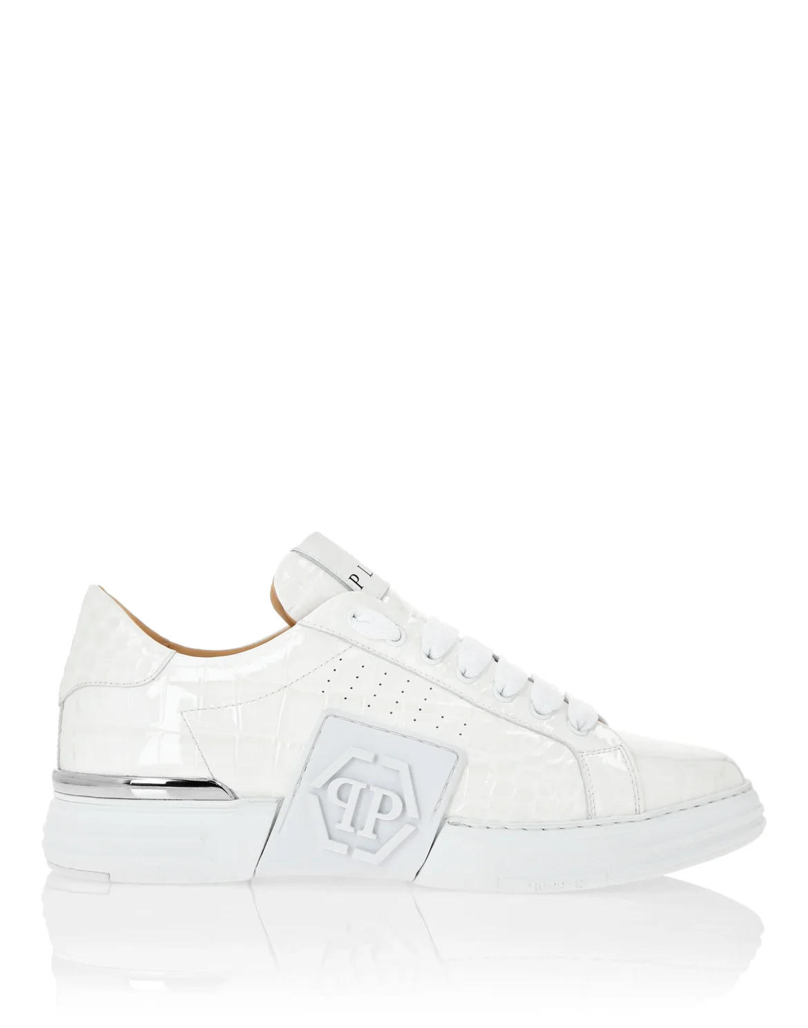 Croco Effect Lo-Top Sneakers, цвет: Белый