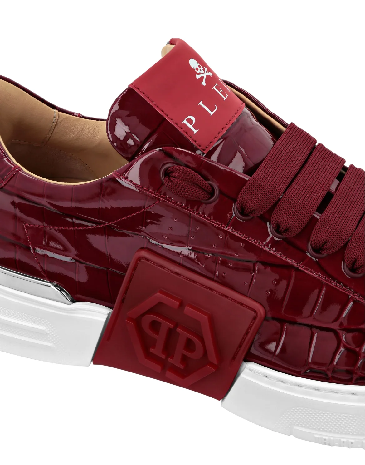 Croco Effect Lo-Top Sneakers, цвет: Красный