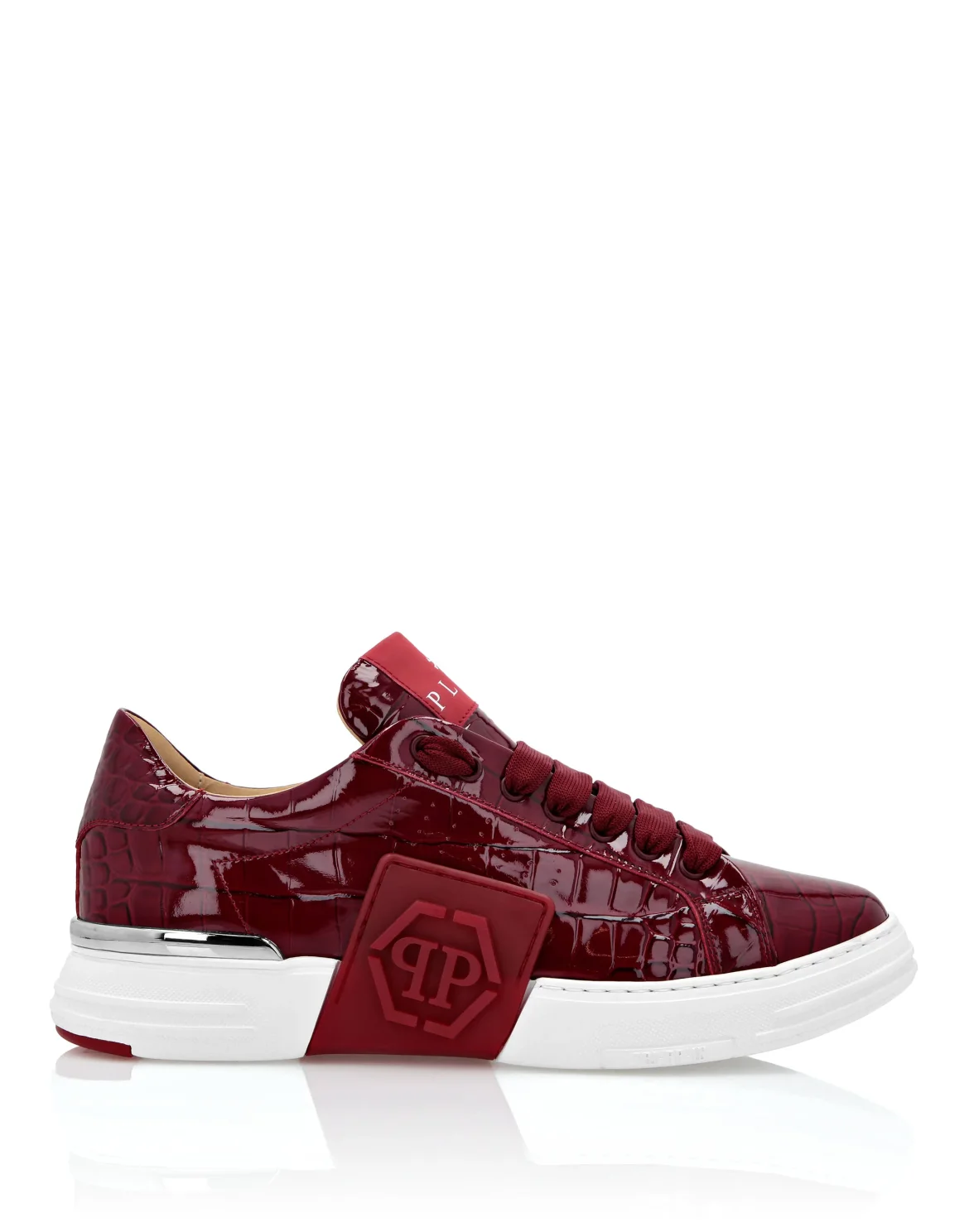 Croco Effect Lo-Top Sneakers, цвет: Красный