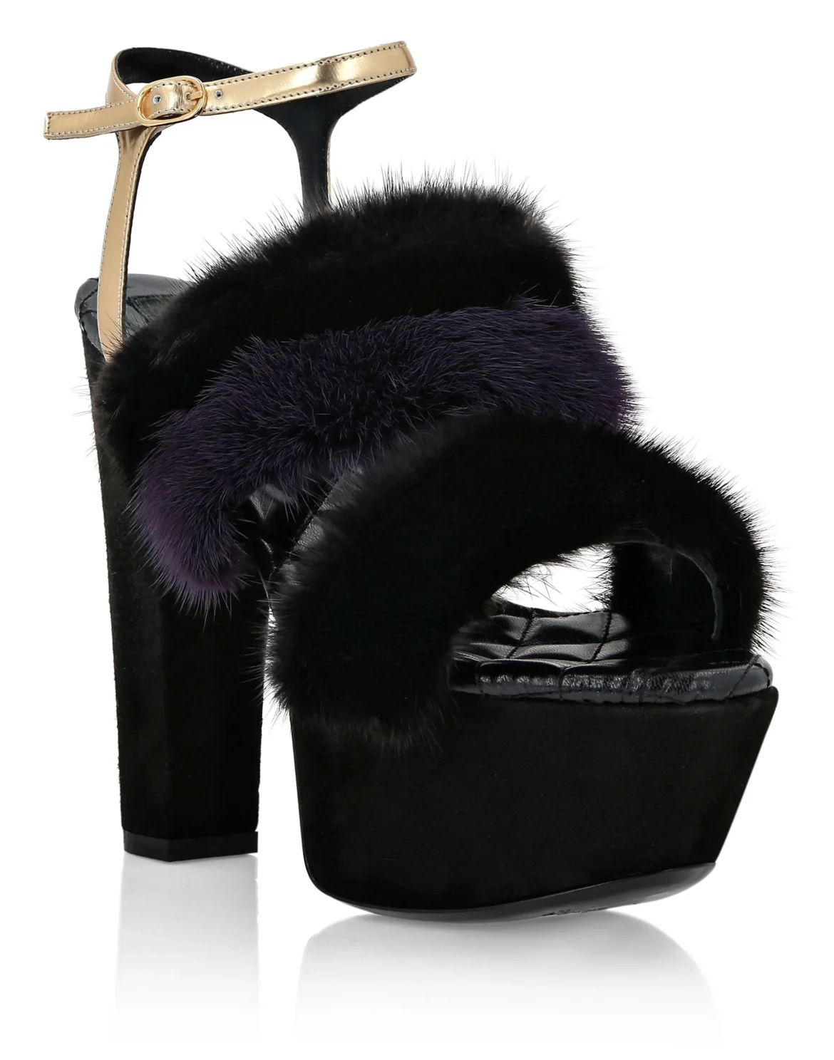 Platform Sandals High Heels With Real Fur, цвет: Черный