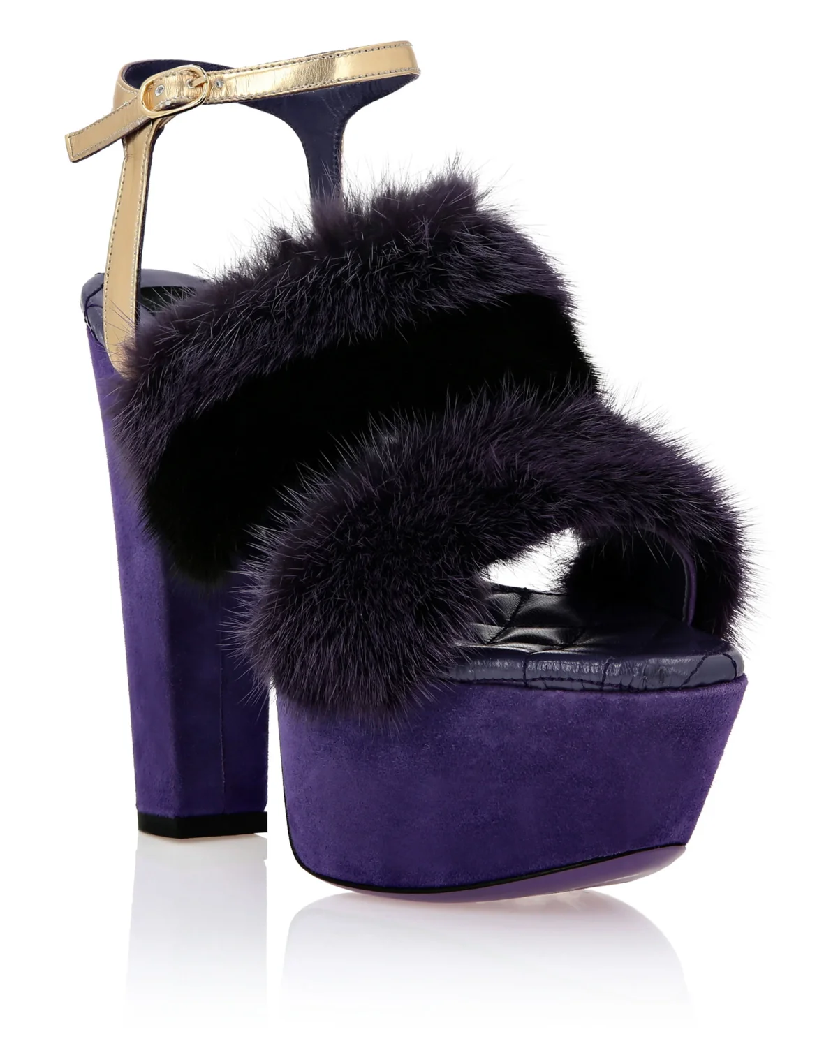 Platform Sandals High Heels With Real Fur, цвет: Фиолетовый