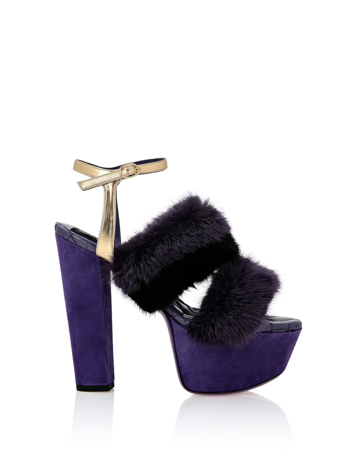 Platform Sandals High Heels With Real Fur, цвет: Фиолетовый