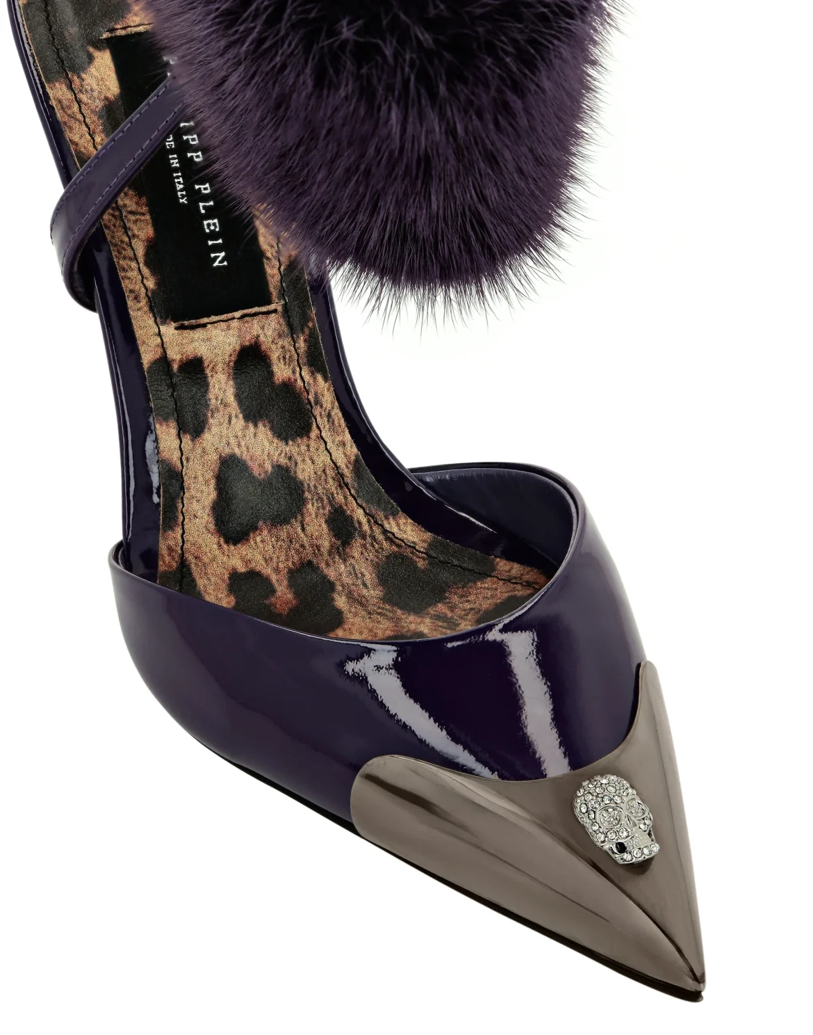 Patent Leather & Real Fur Decollete Mid-Heels Crystal Skull, цвет: Фиолетовый