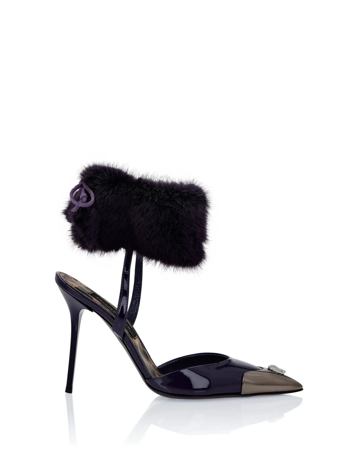 Patent Leather & Real Fur Decollete Mid-Heels Crystal Skull, цвет: Фиолетовый