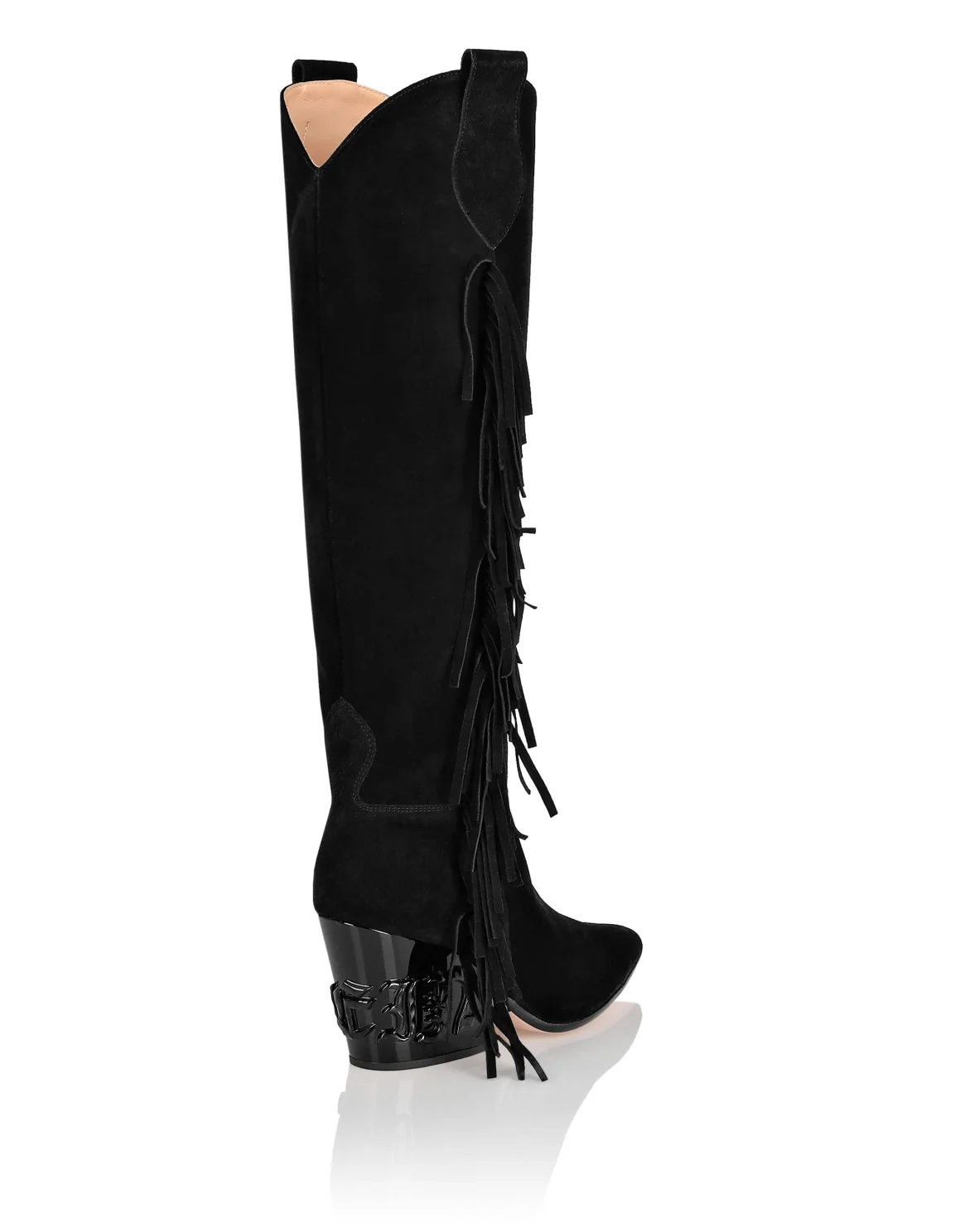 Suede Boots Mid Heels High Cowboy, цвет: Черный