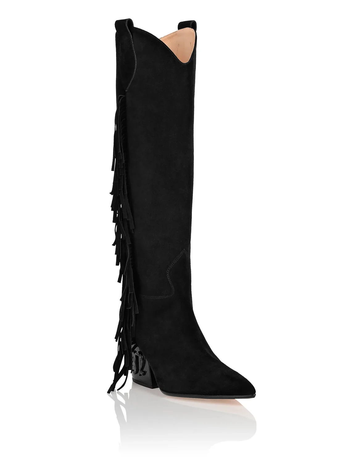 Suede Boots Mid Heels High Cowboy, цвет: Черный