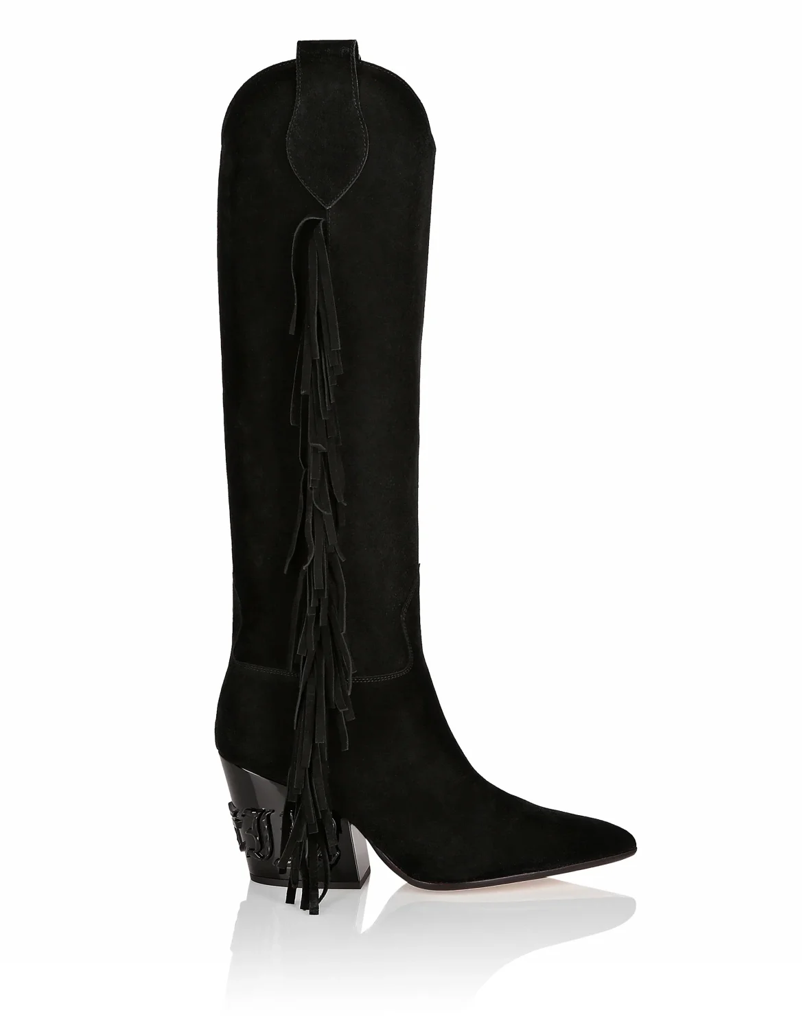 Suede Boots Mid Heels High Cowboy, цвет: Черный