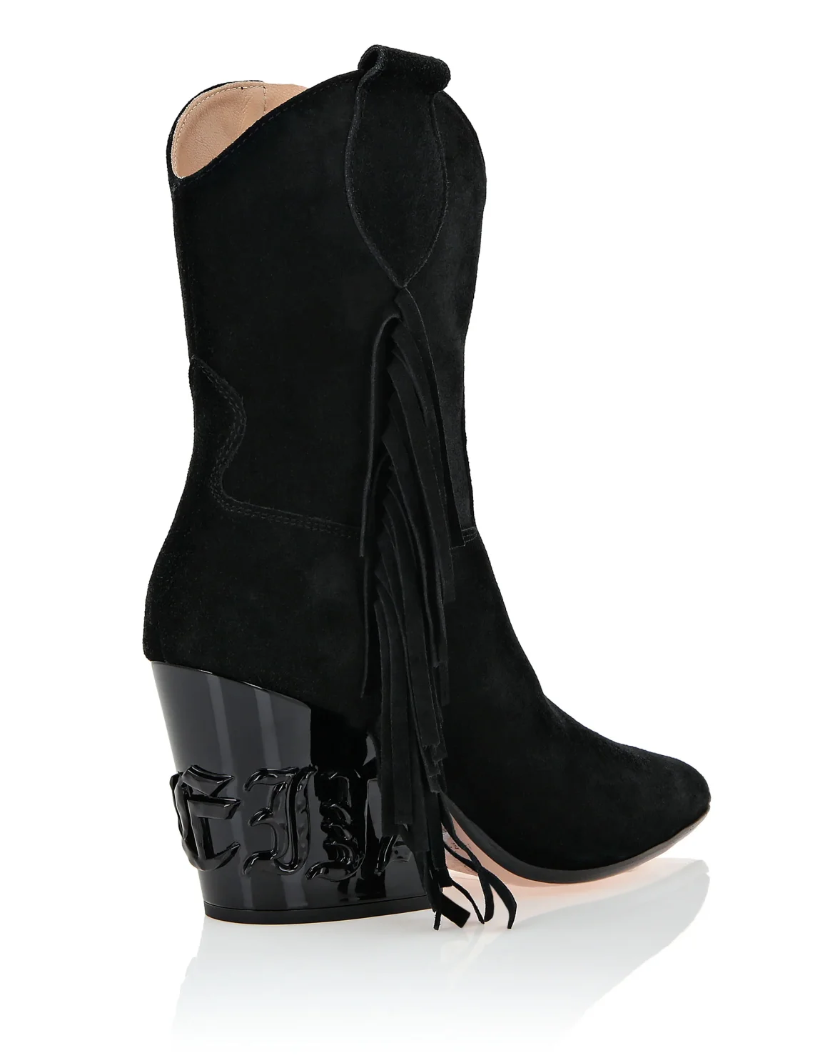 Suede Boots Mid Heels Cowboy, цвет: Черный