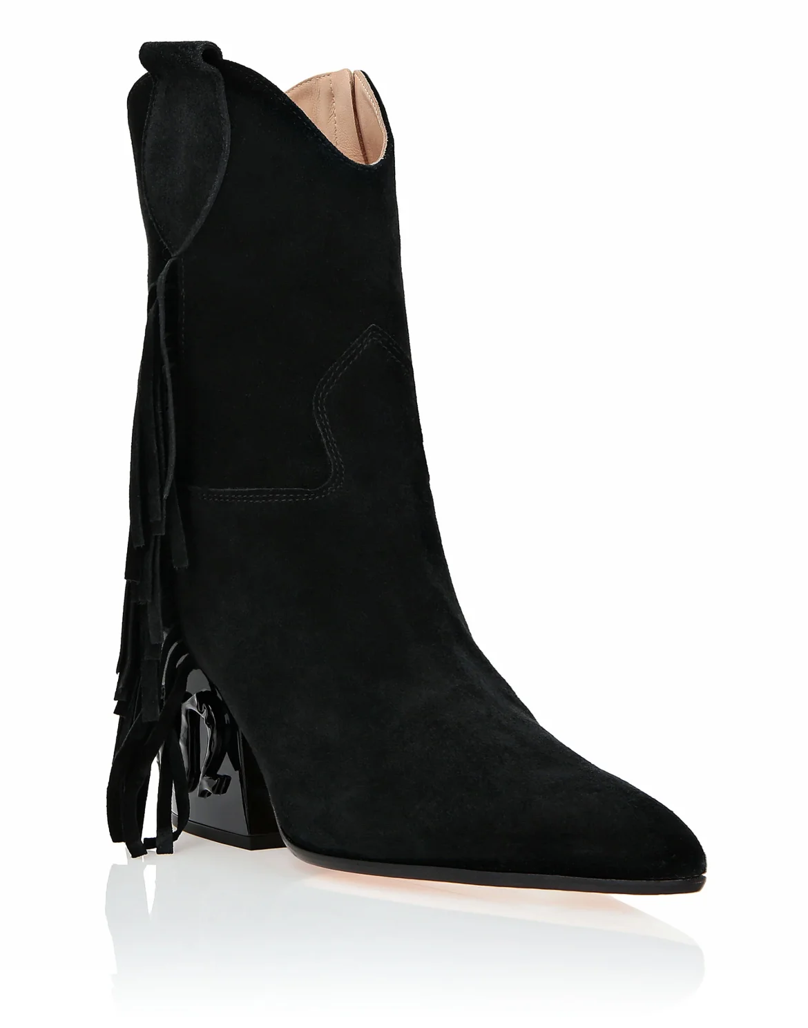 Suede Boots Mid Heels Cowboy, цвет: Черный