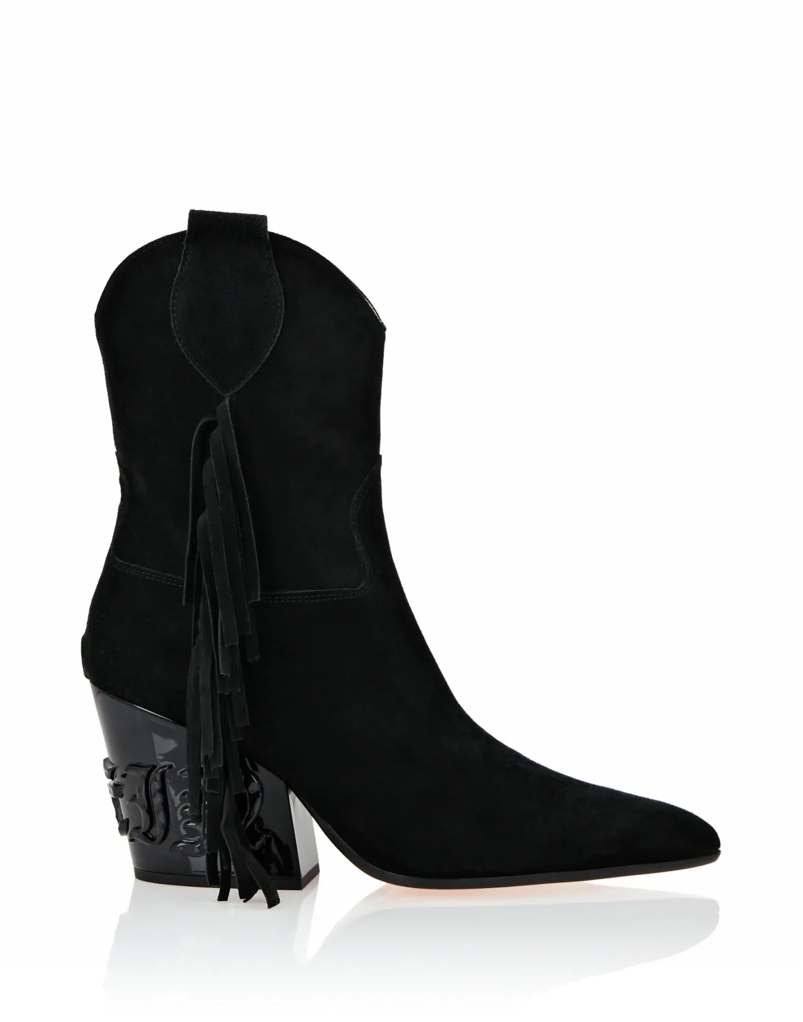 Suede Boots Mid Heels Cowboy, цвет: Черный