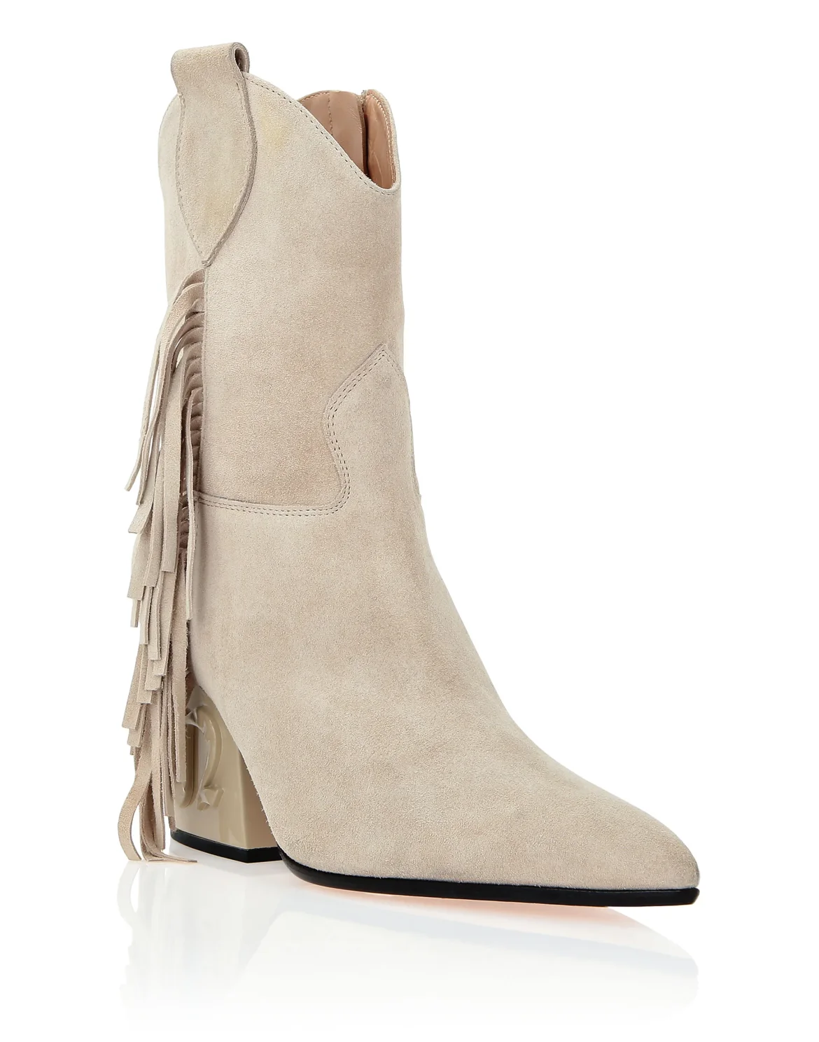 Suede Boots Mid Heels Cowboy, цвет: Бежевый