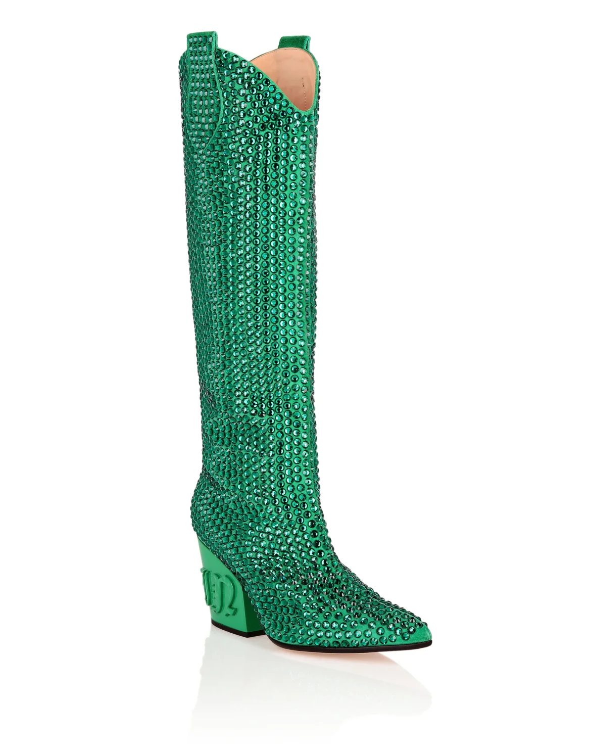 CowBoy Boots Mid Heels High Crystal, цвет: Зеленый