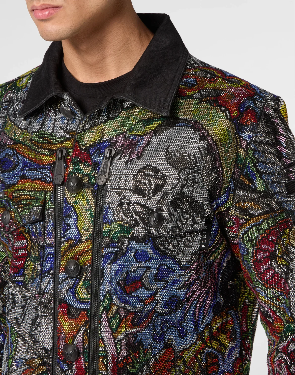 Denim Jacket with Crystals Tattoo, цвет: Мультиколор
