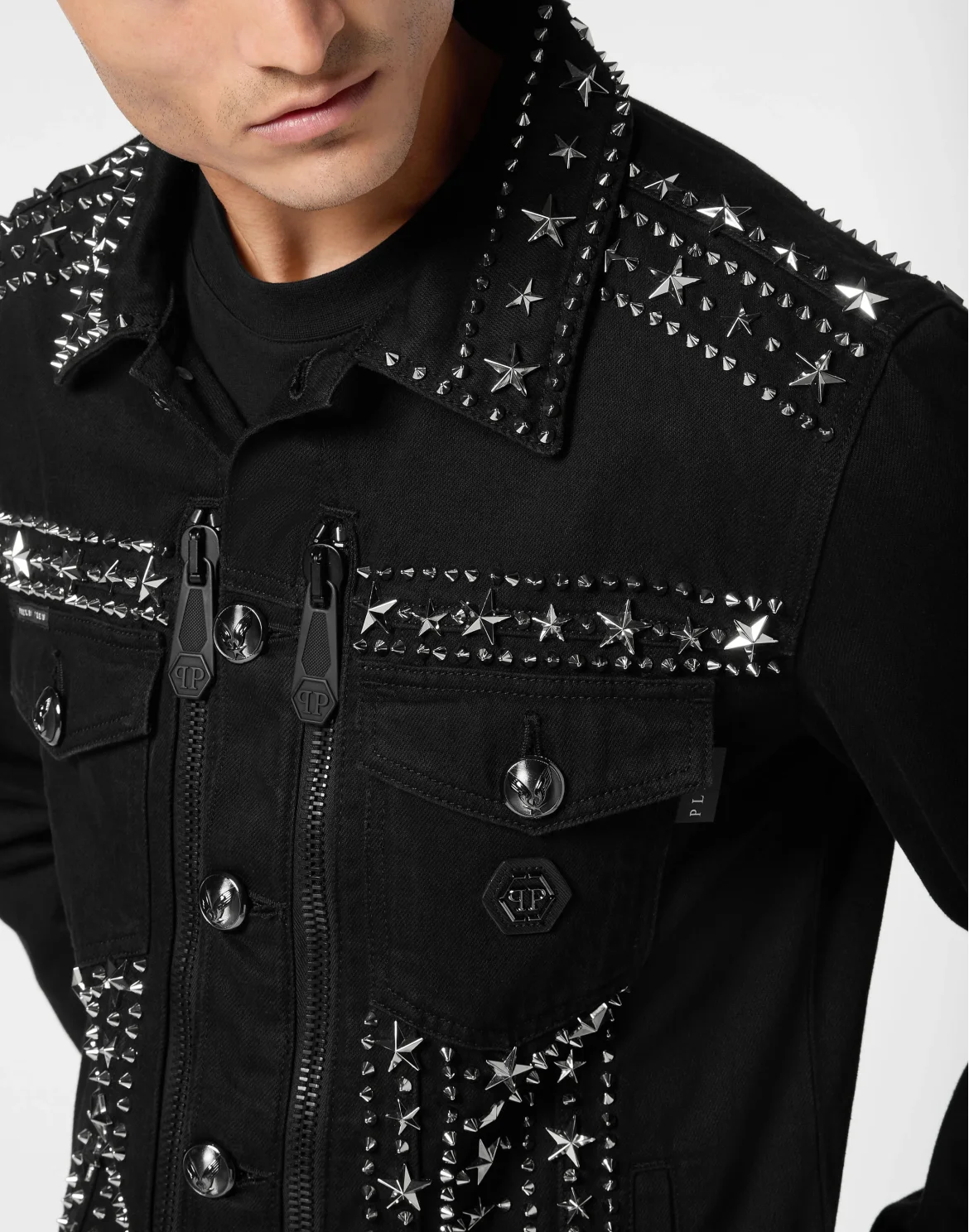 Zipped Denim Jacket Studs, цвет: Черный