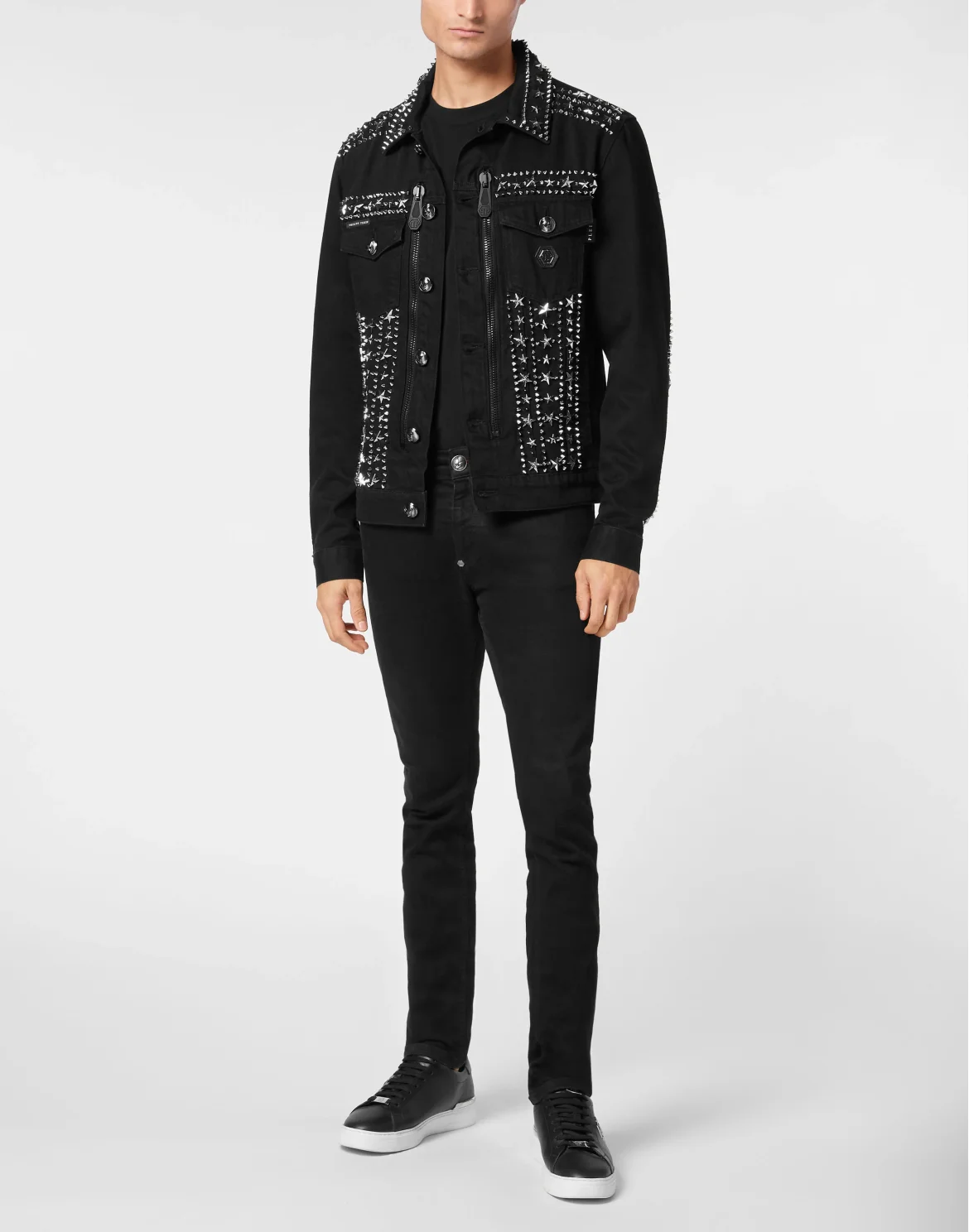 Zipped Denim Jacket Studs, цвет: Черный