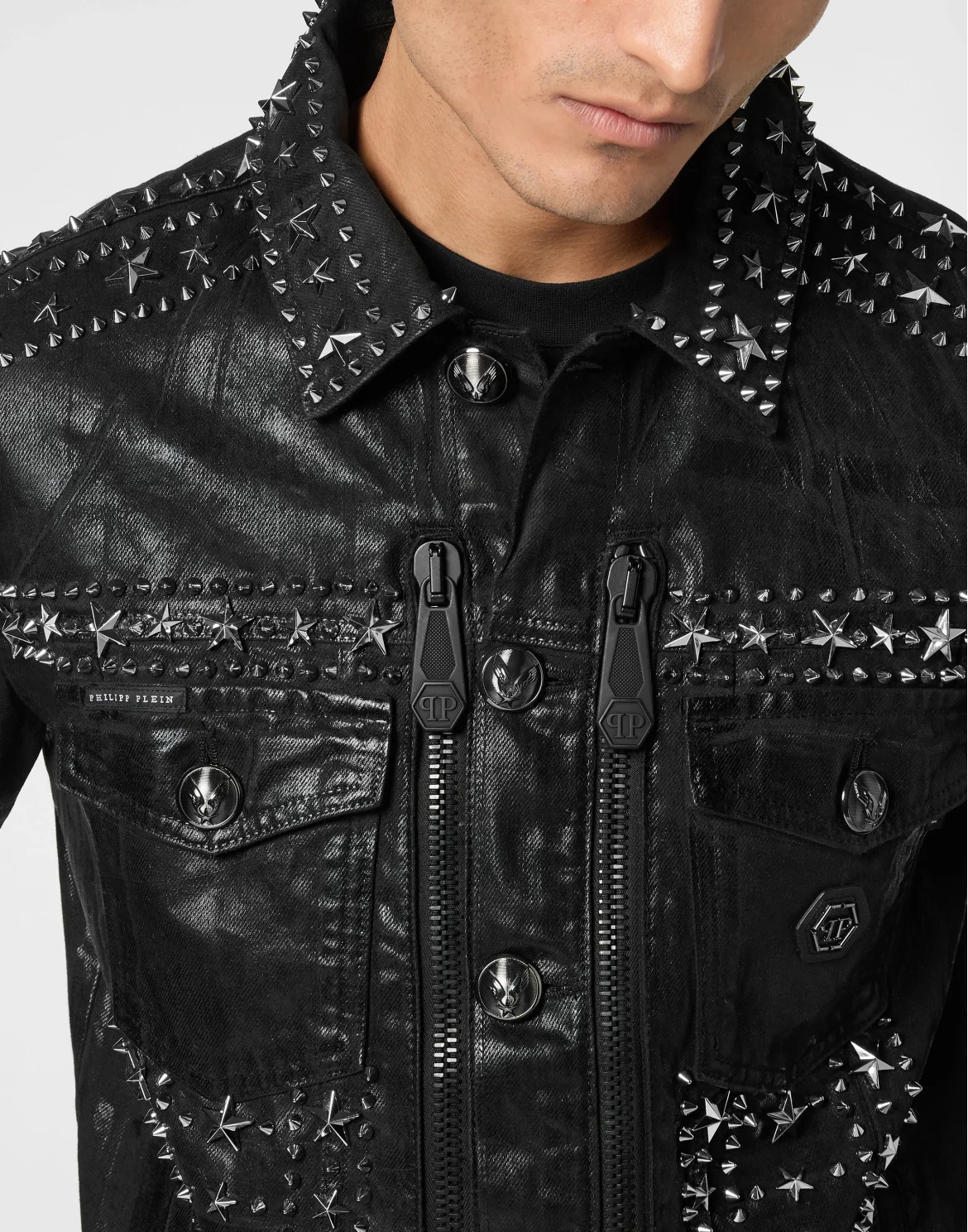 Zipped Denim Jacket Studs, цвет: Черный