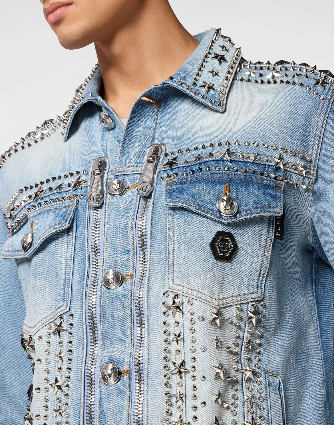 Zipped Denim Jacket Studs, цвет: Серый