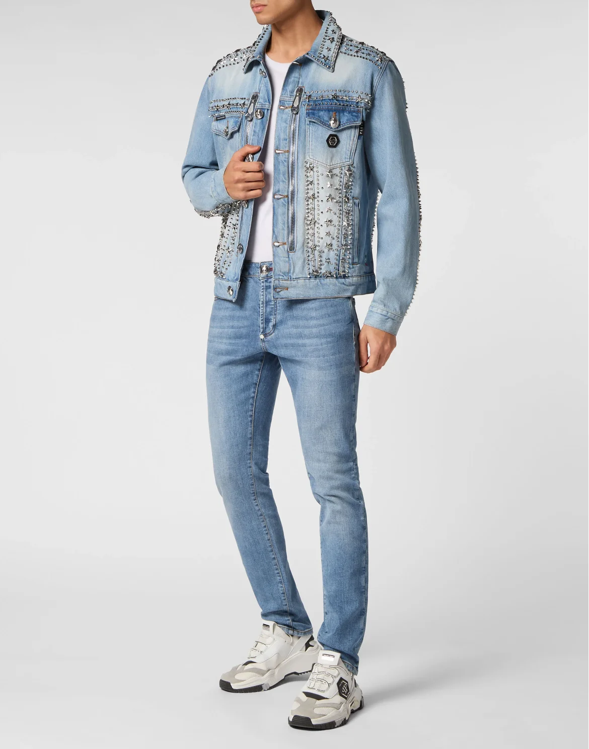 Zipped Denim Jacket Studs, цвет: Серый
