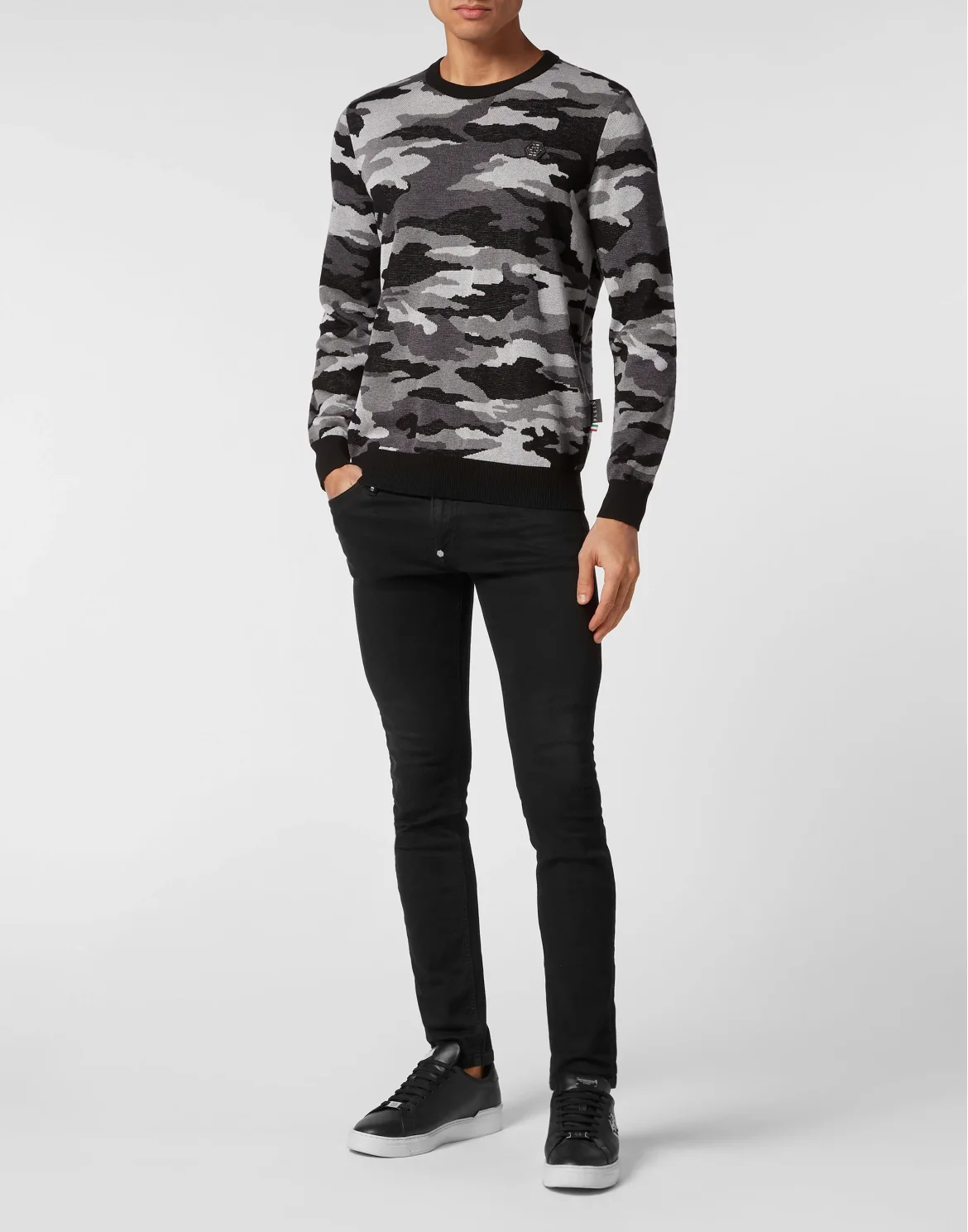 Merino Wool Pullover Round Neck LS Camouflage, цвет: Черный