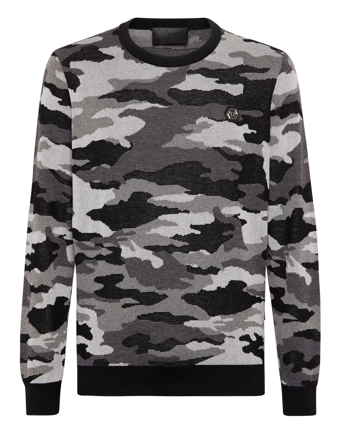 Merino Wool Pullover Round Neck LS Camouflage, цвет: Черный