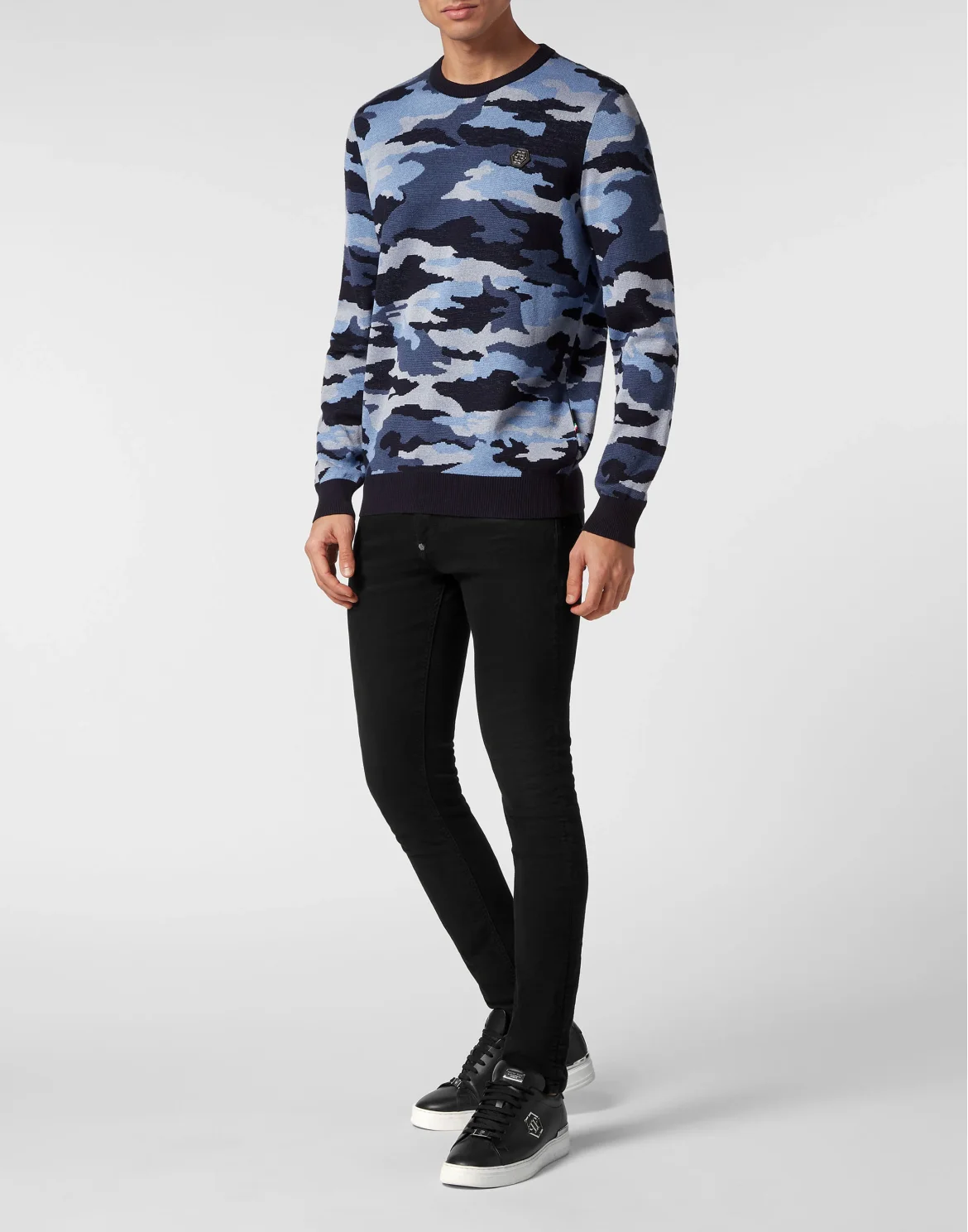 Merino Wool Pullover Round Neck LS Camouflage, цвет: Синий