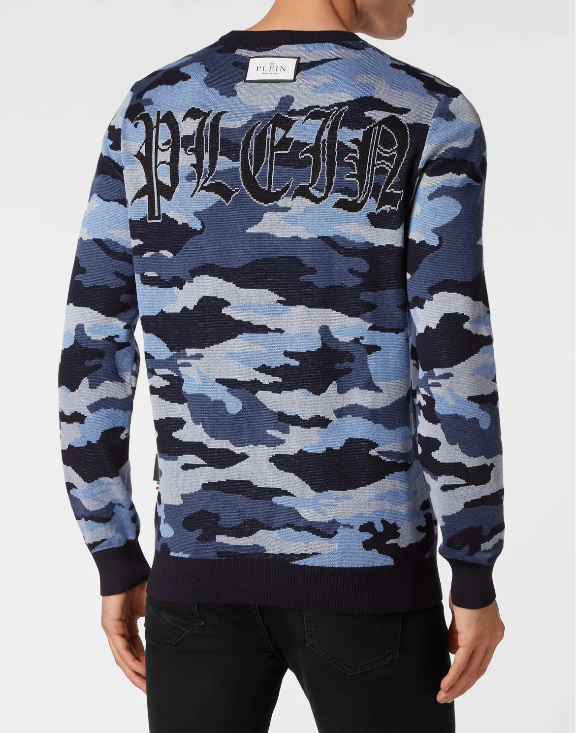 Merino Wool Pullover Round Neck LS Camouflage, цвет: Синий
