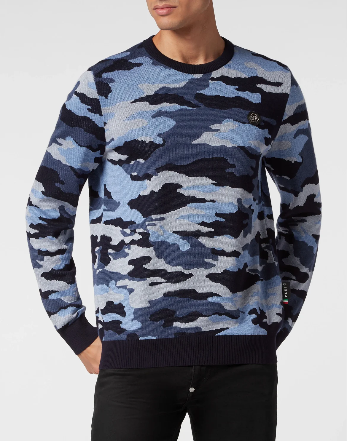 Merino Wool Pullover Round Neck LS Camouflage, цвет: Синий