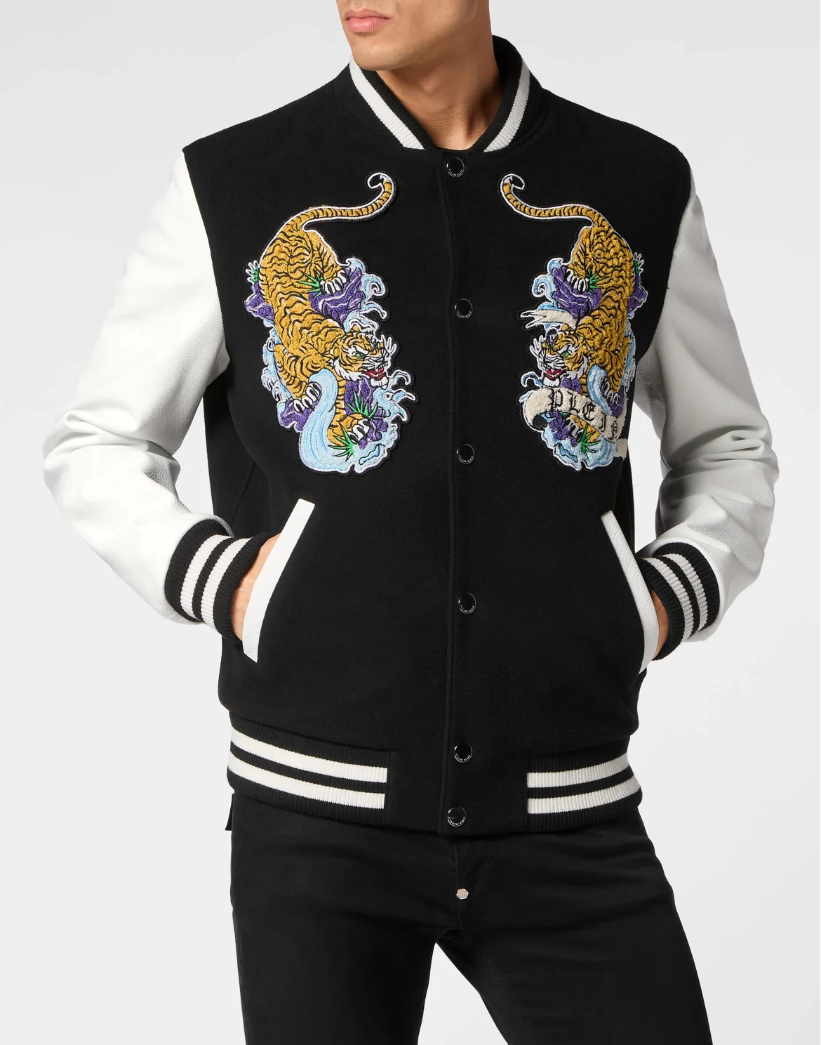 College Bomber with Woolen cloth base Tattoo, цвет: Черный