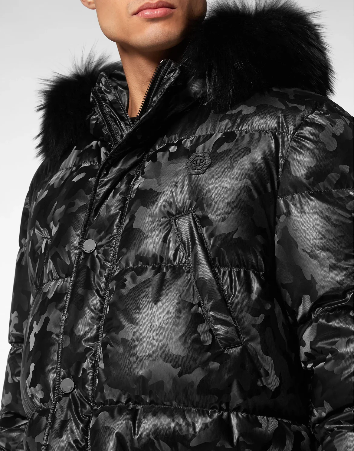 Nylon Parka With Fur Details, цвет: Черный
