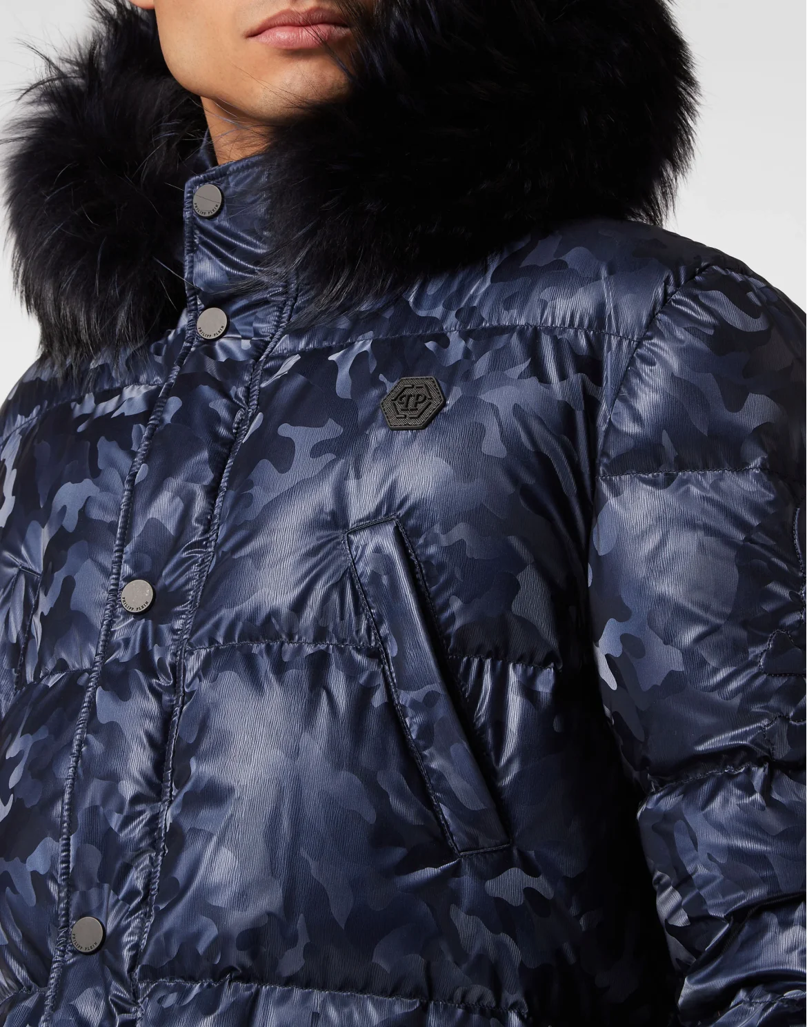 Nylon Parka With Fur Details, цвет: Синий