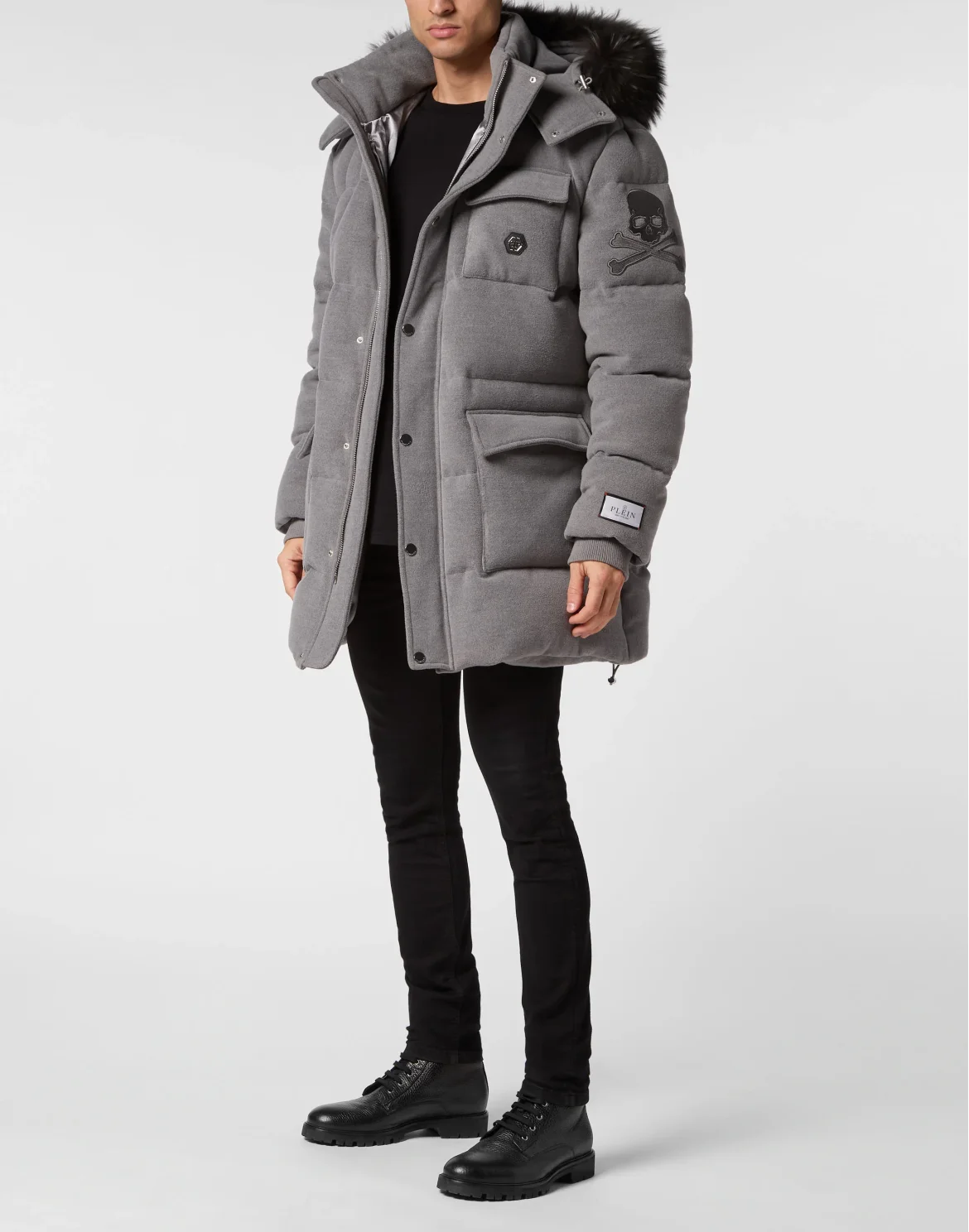 Oversize Down Jacket WIth Fur Hood, цвет: Серый