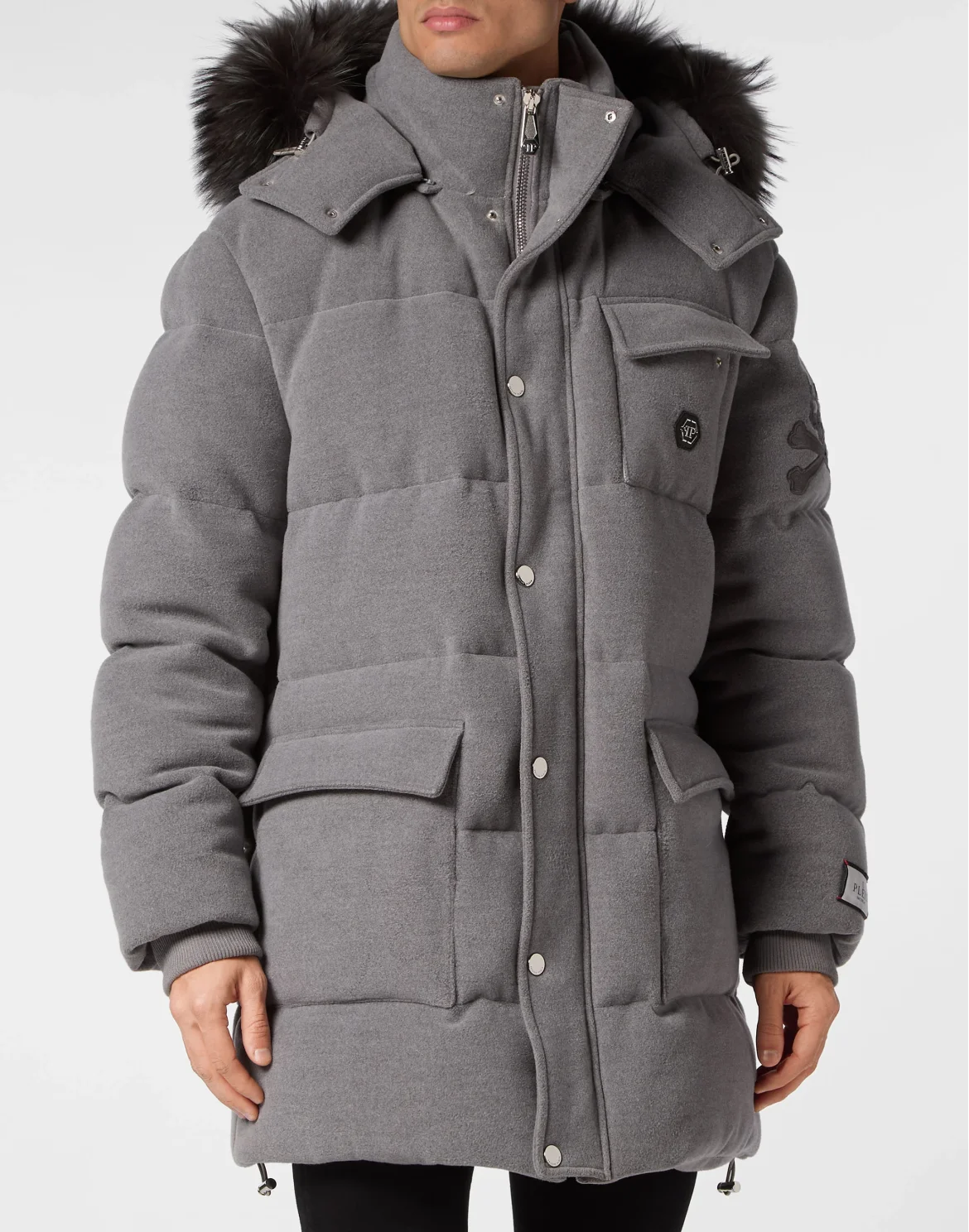 Oversize Down Jacket WIth Fur Hood, цвет: Серый