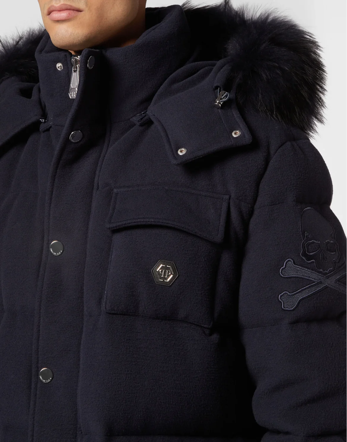 Oversize Down Jacket WIth Fur Hood, цвет: Синий