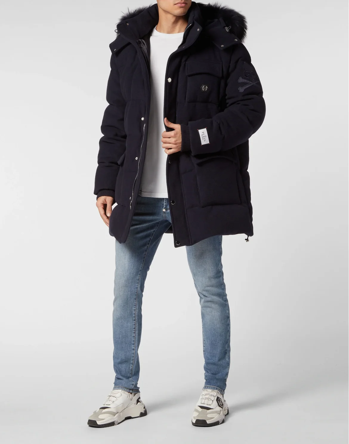 Oversize Down Jacket WIth Fur Hood, цвет: Синий