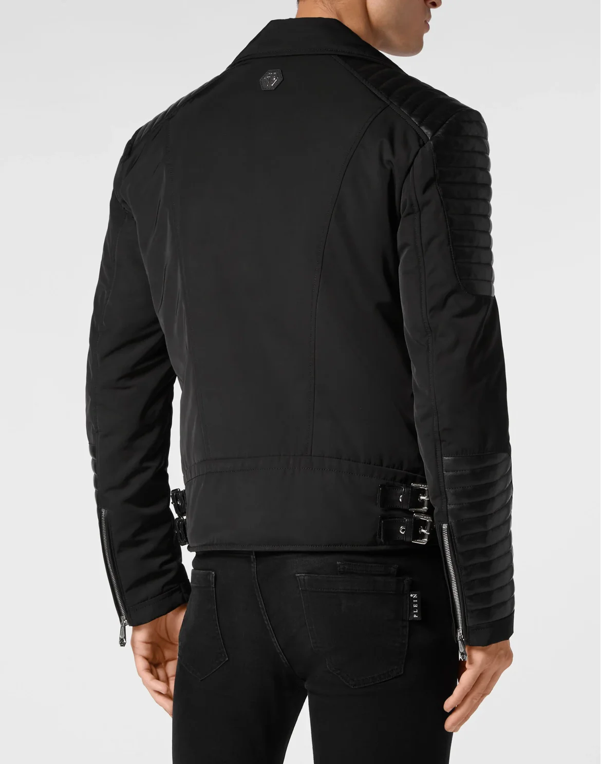 Nylon Biker Jacket With Leather Padding, цвет: Черный
