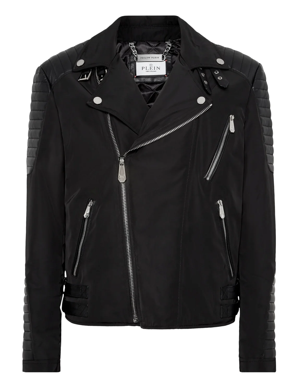 Nylon Biker Jacket With Leather Padding, цвет: Черный