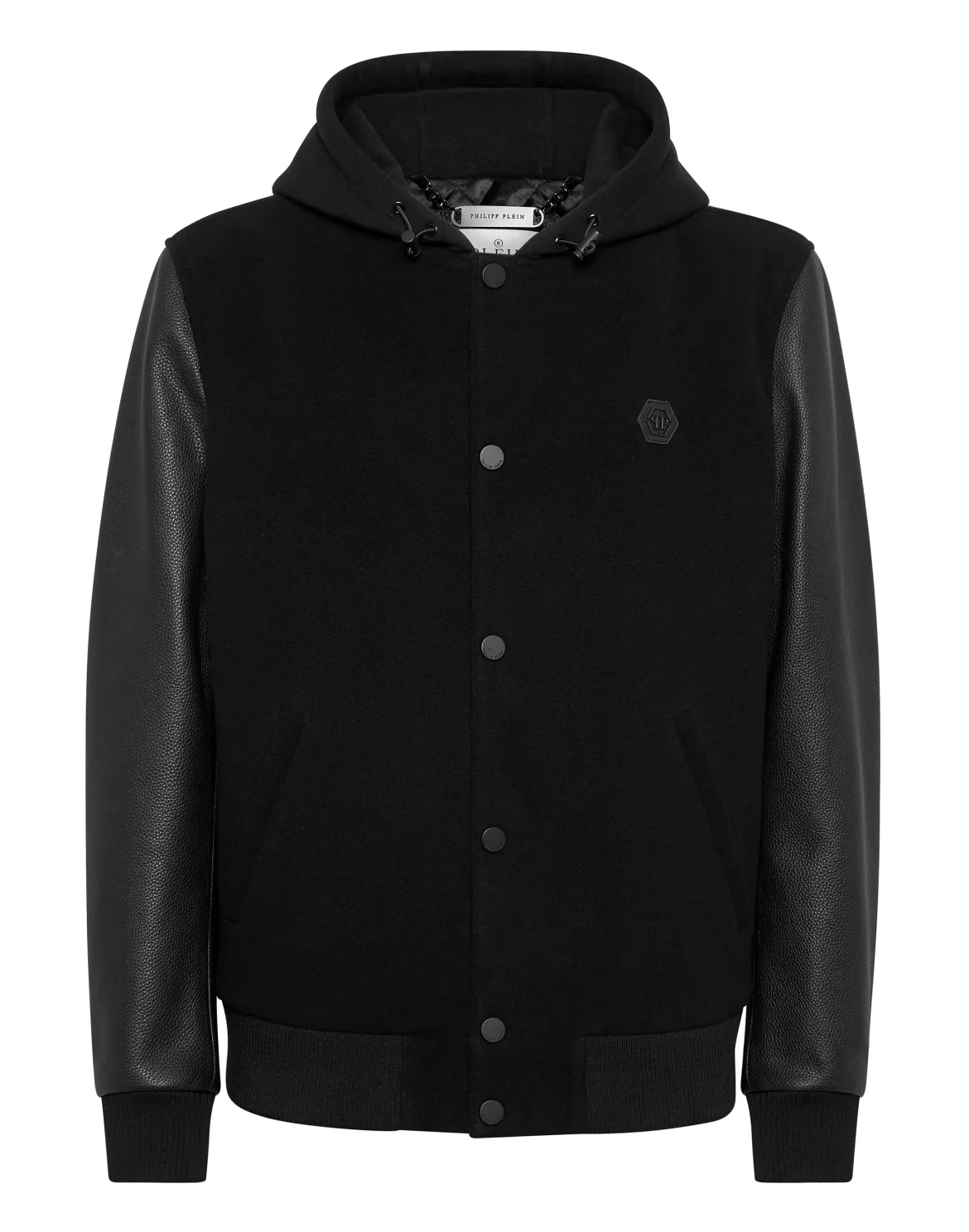 Hoodie Sweatjacket with Leather Sleeves, цвет: Черный
